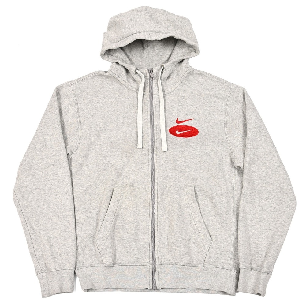 Nike Hoodie Sweatshirt Men's Small Gray Full Zip Fleece Red Double Swoosh Legend